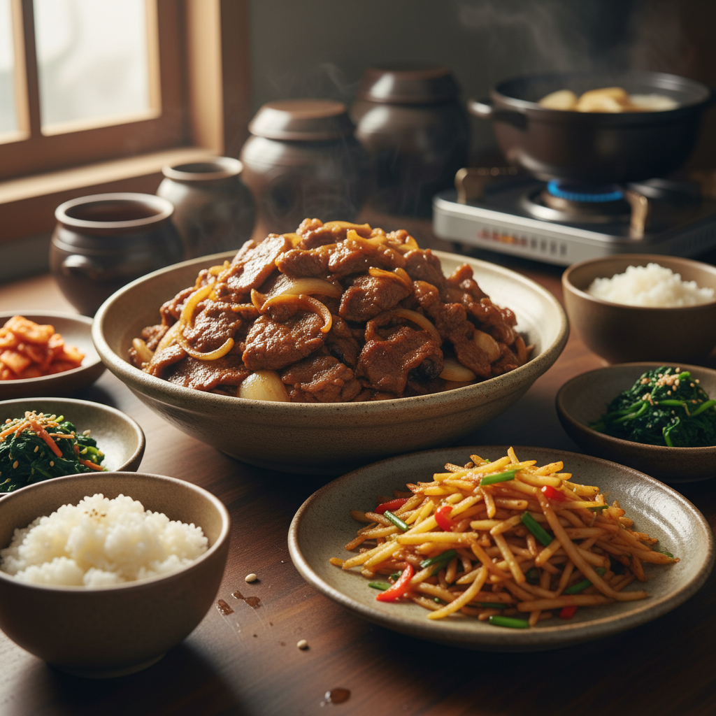 간장불고기 다음으로 곁들이기 좋은 음식과 함께 놓은 이미지