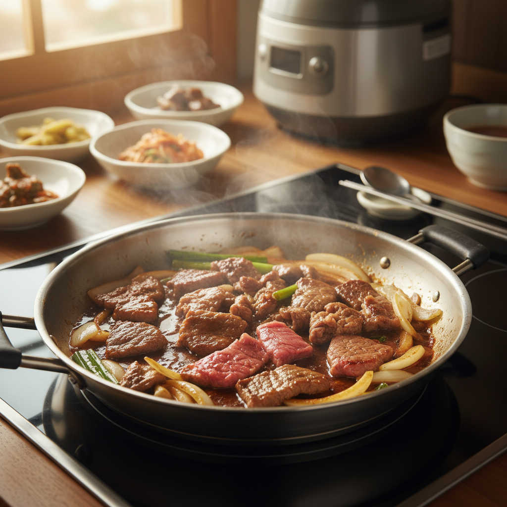 간장불고기 중간 불에서 익어가는 이미지