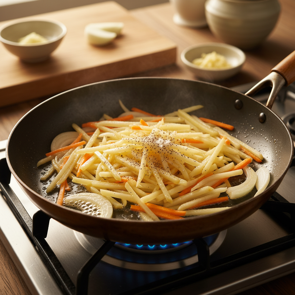 감자채볶음 처음 볶거나 끓이기 시작한 이미지