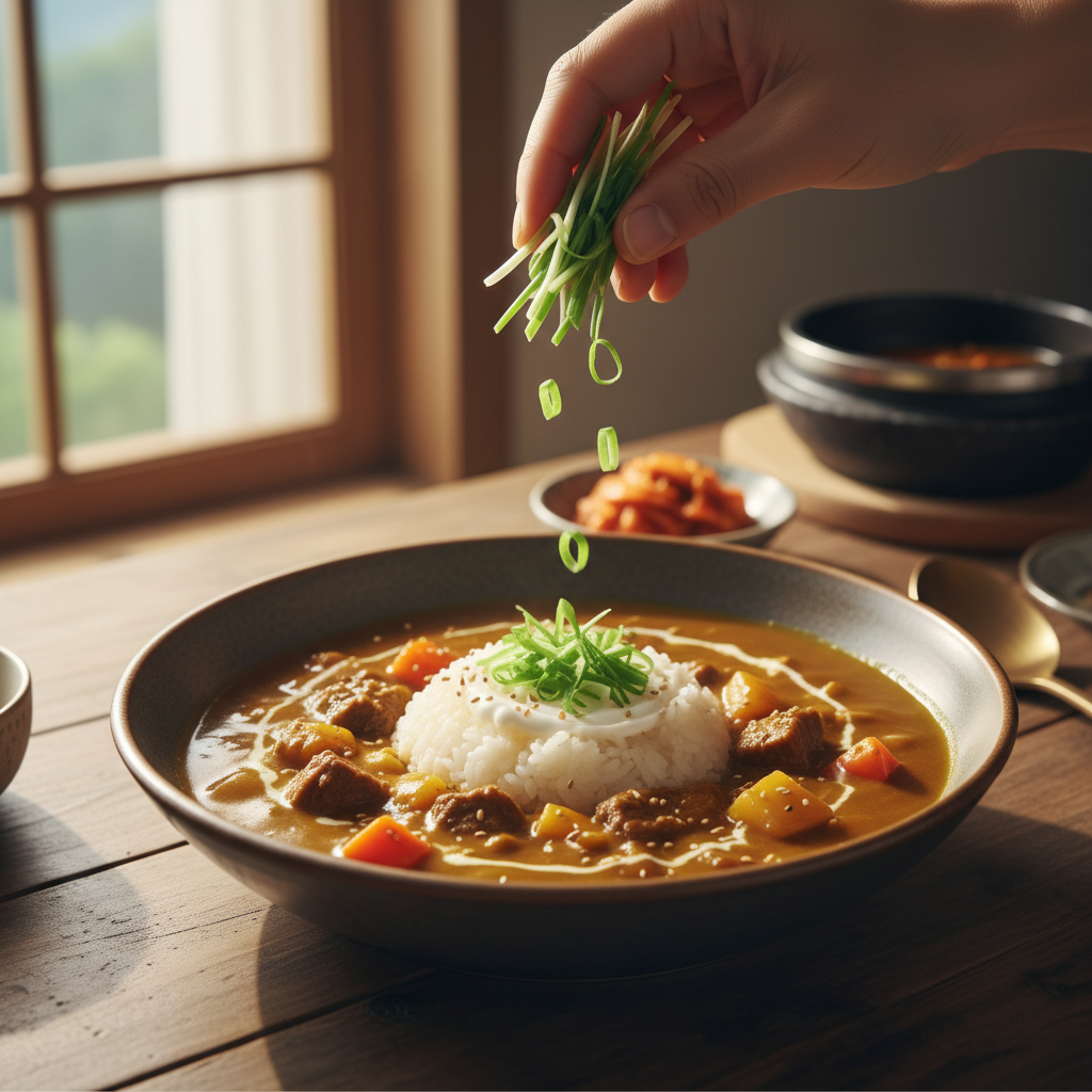 카레라이스 대파나 마지막 재료를 넣는 이미지