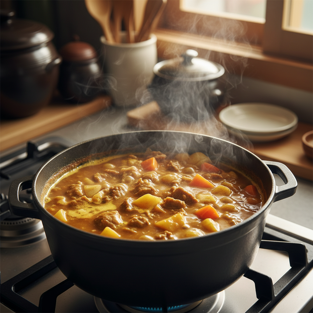 카레라이스 중간 불에서 익어가는 이미지