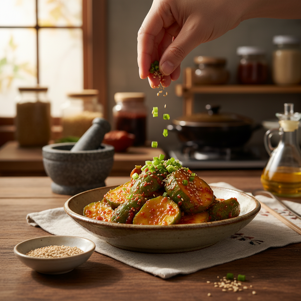 오이무침 대파나 마지막 재료를 넣는 이미지