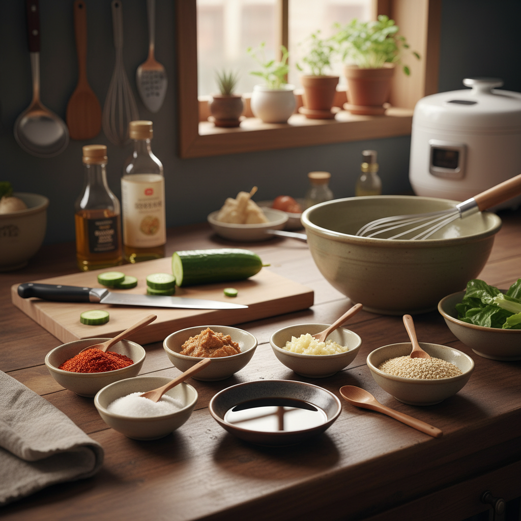 오이무침 밥숟가락 기준 양념을 소분한 이미지