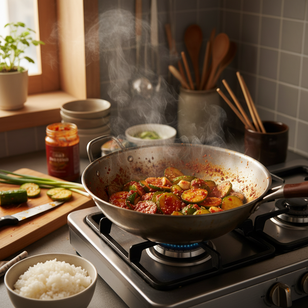 오이무침 중간 불에서 익어가는 이미지