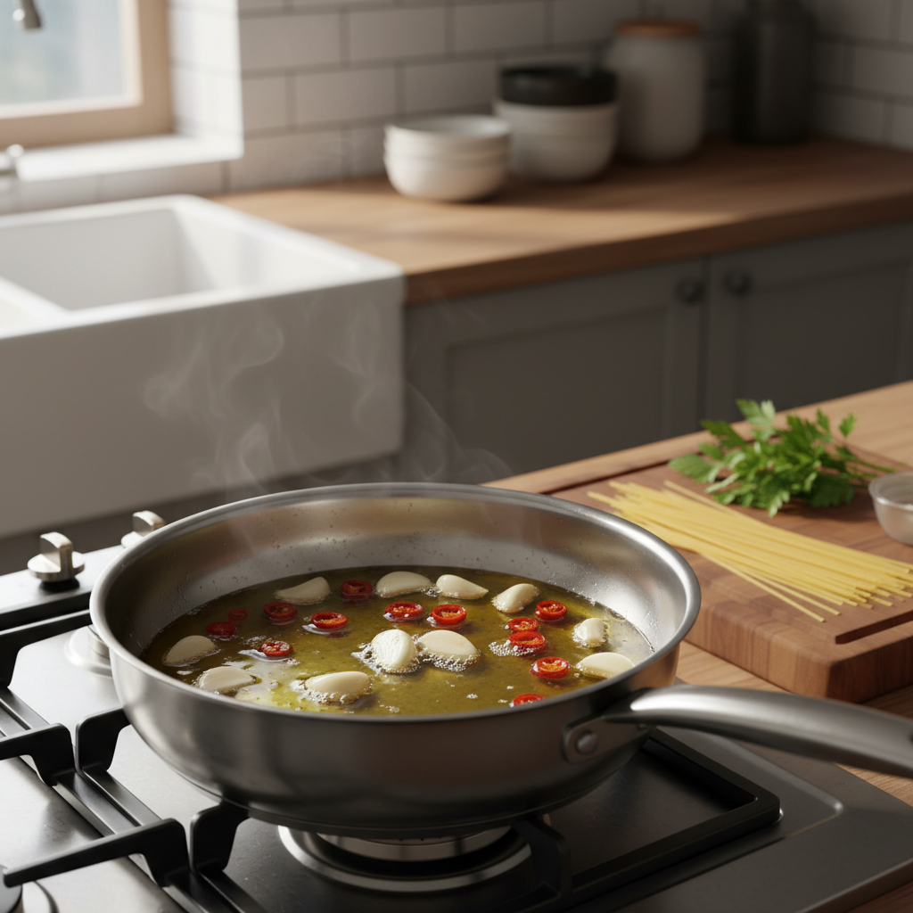 알리오 올리오 처음 볶거나 끓이기 시작한 이미지