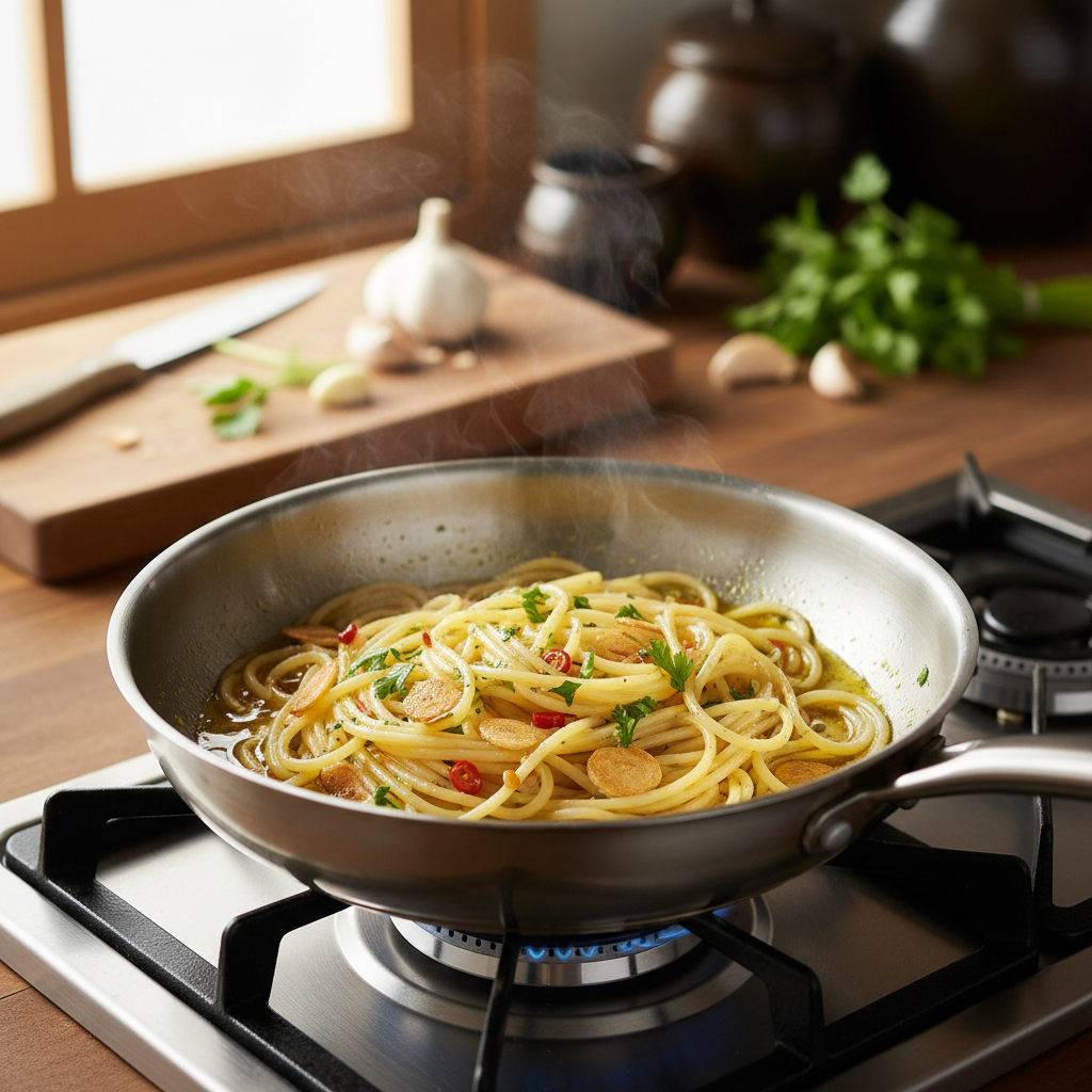 알리오 올리오 중간 불에서 익어가는 이미지