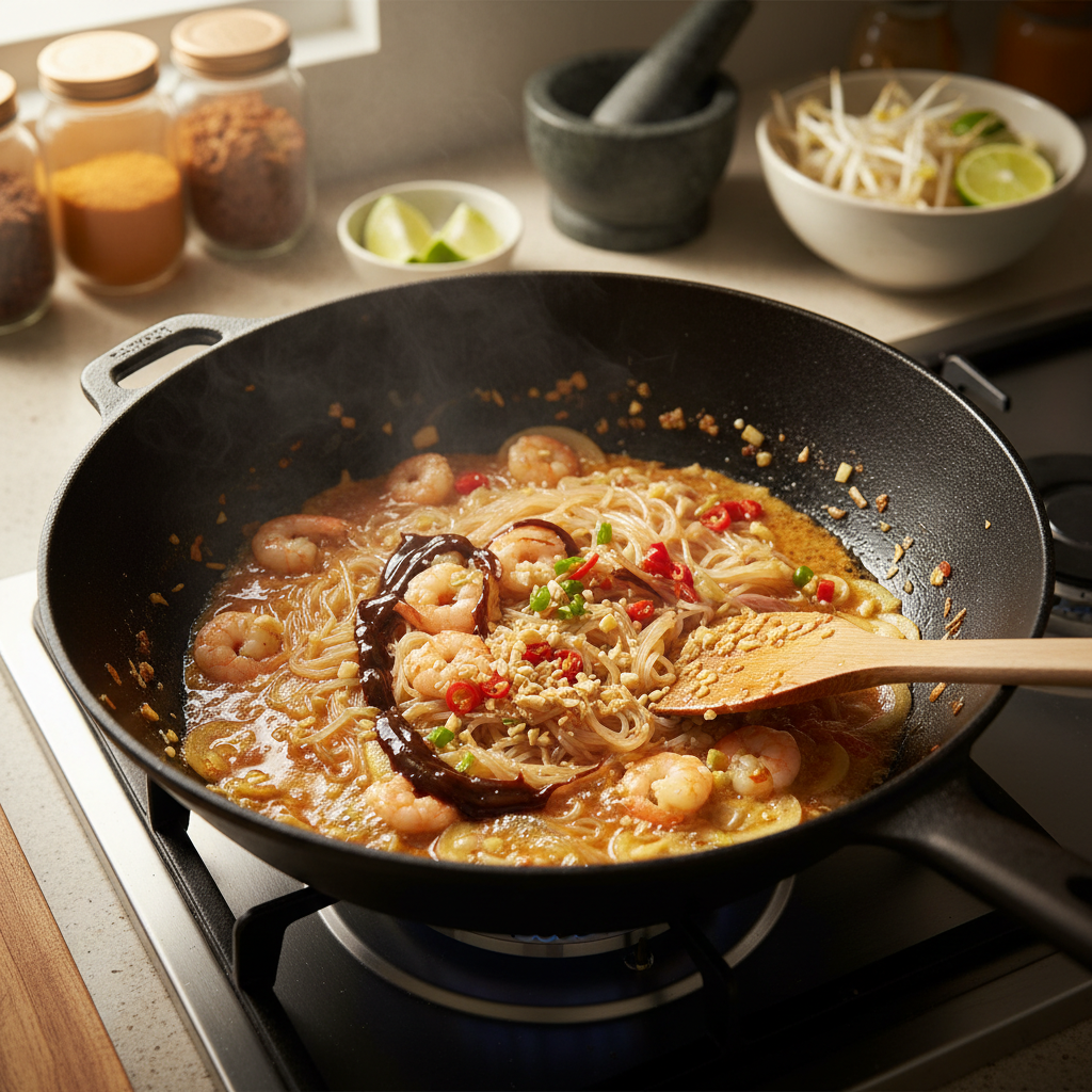 팟타이 처음 볶거나 끓이기 시작한 이미지