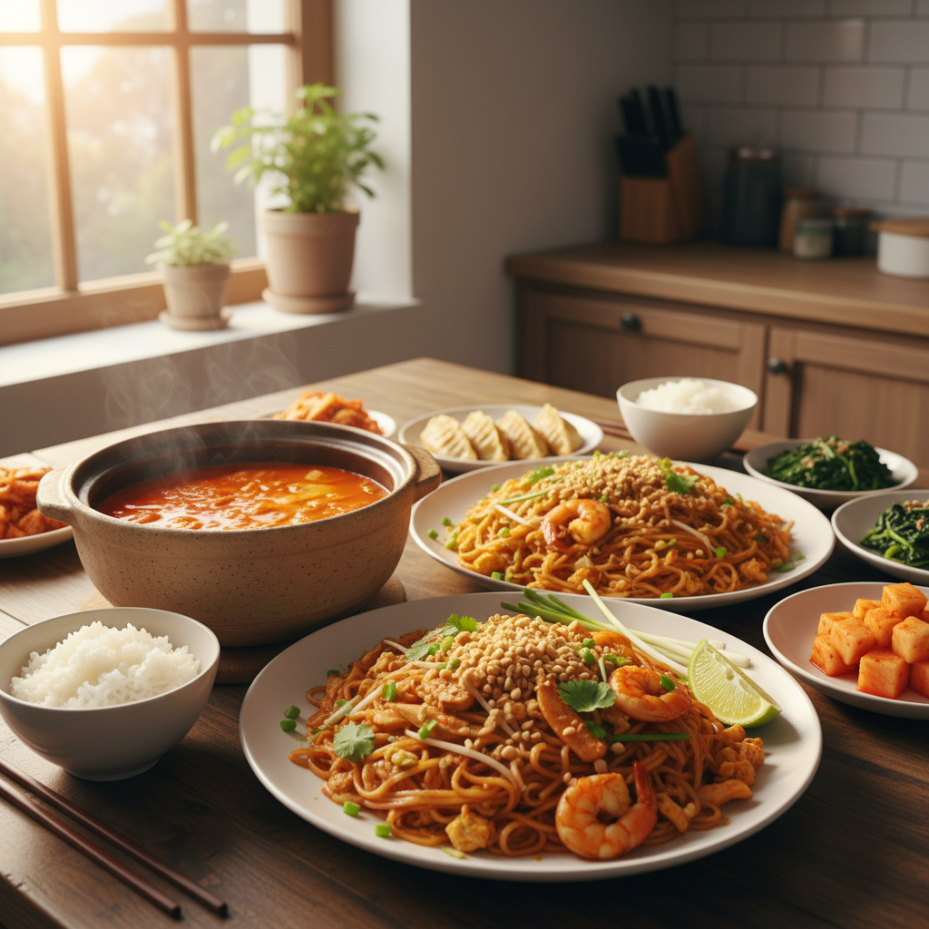 팟타이 다음으로 곁들이기 좋은 음식과 함께 놓은 이미지