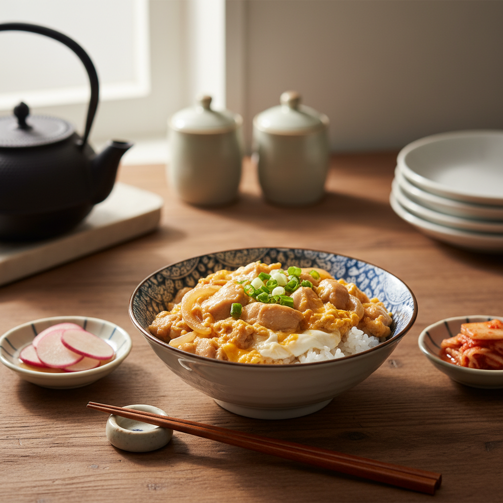 오야코동 완성된 한 상 차림 이미지