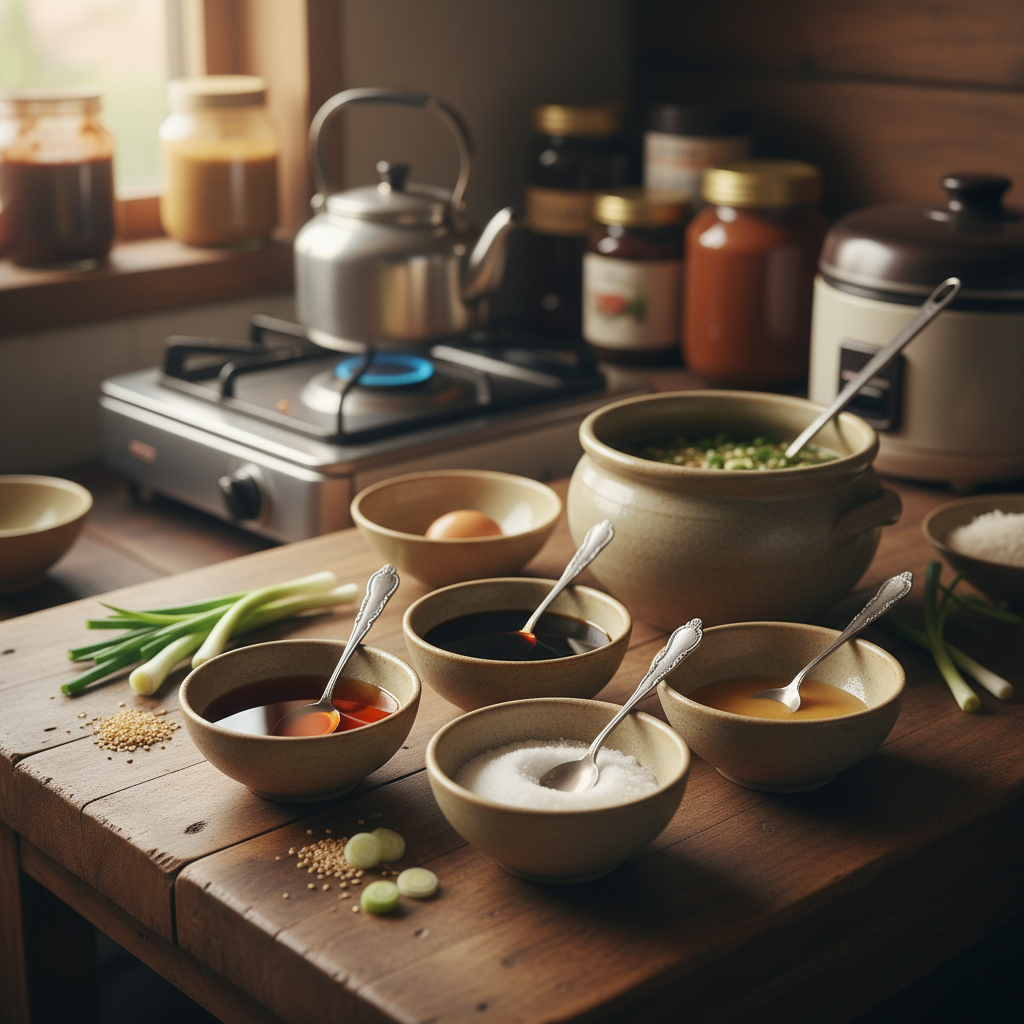 오야코동 밥숟가락 기준 양념을 소분한 이미지