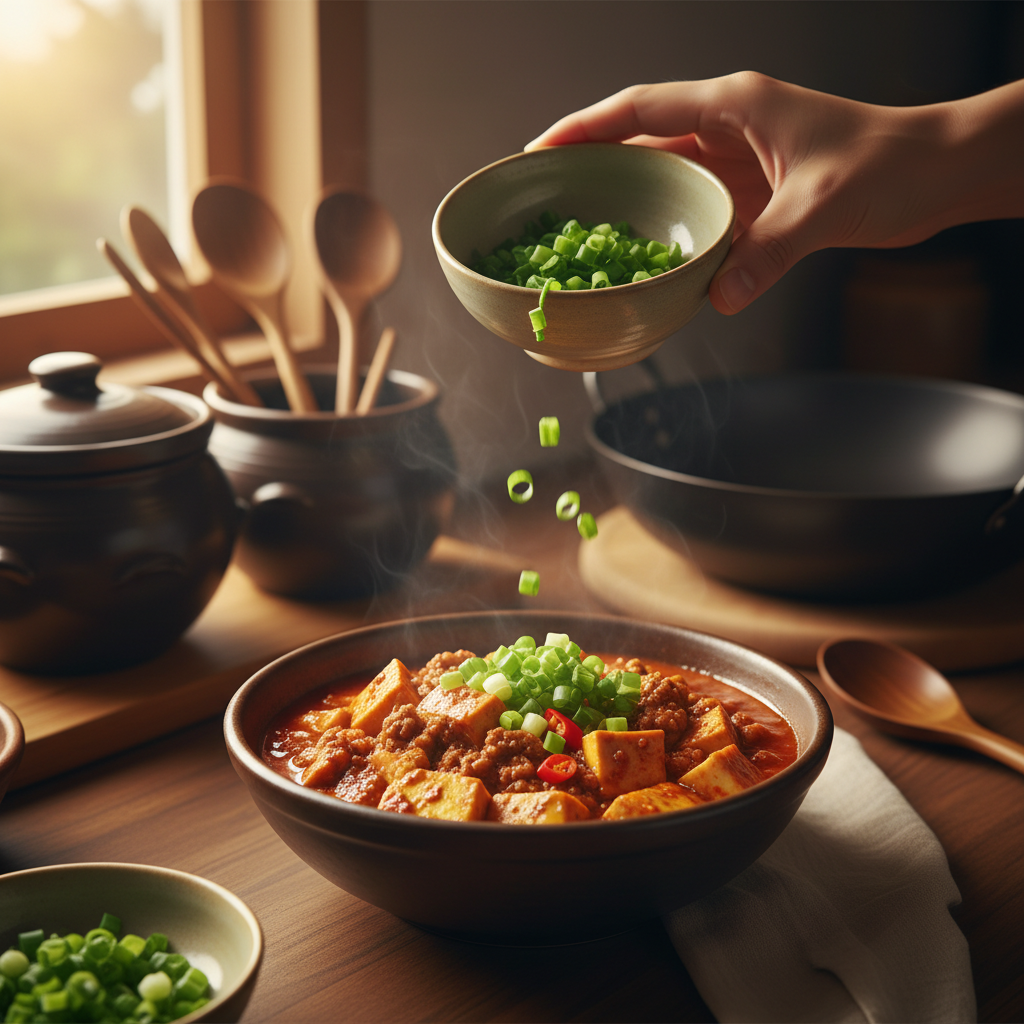마파두부 대파나 마지막 재료를 넣는 이미지