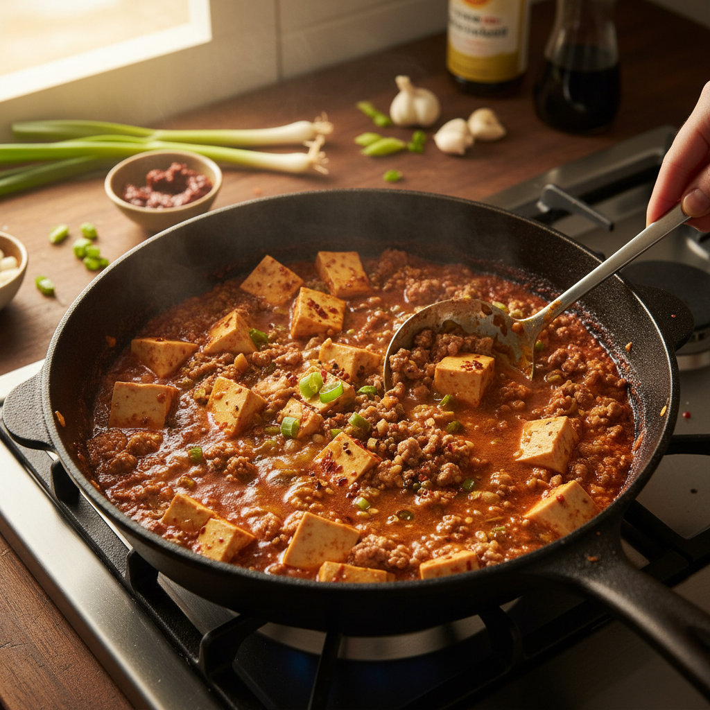마파두부 처음 볶거나 끓이기 시작한 이미지