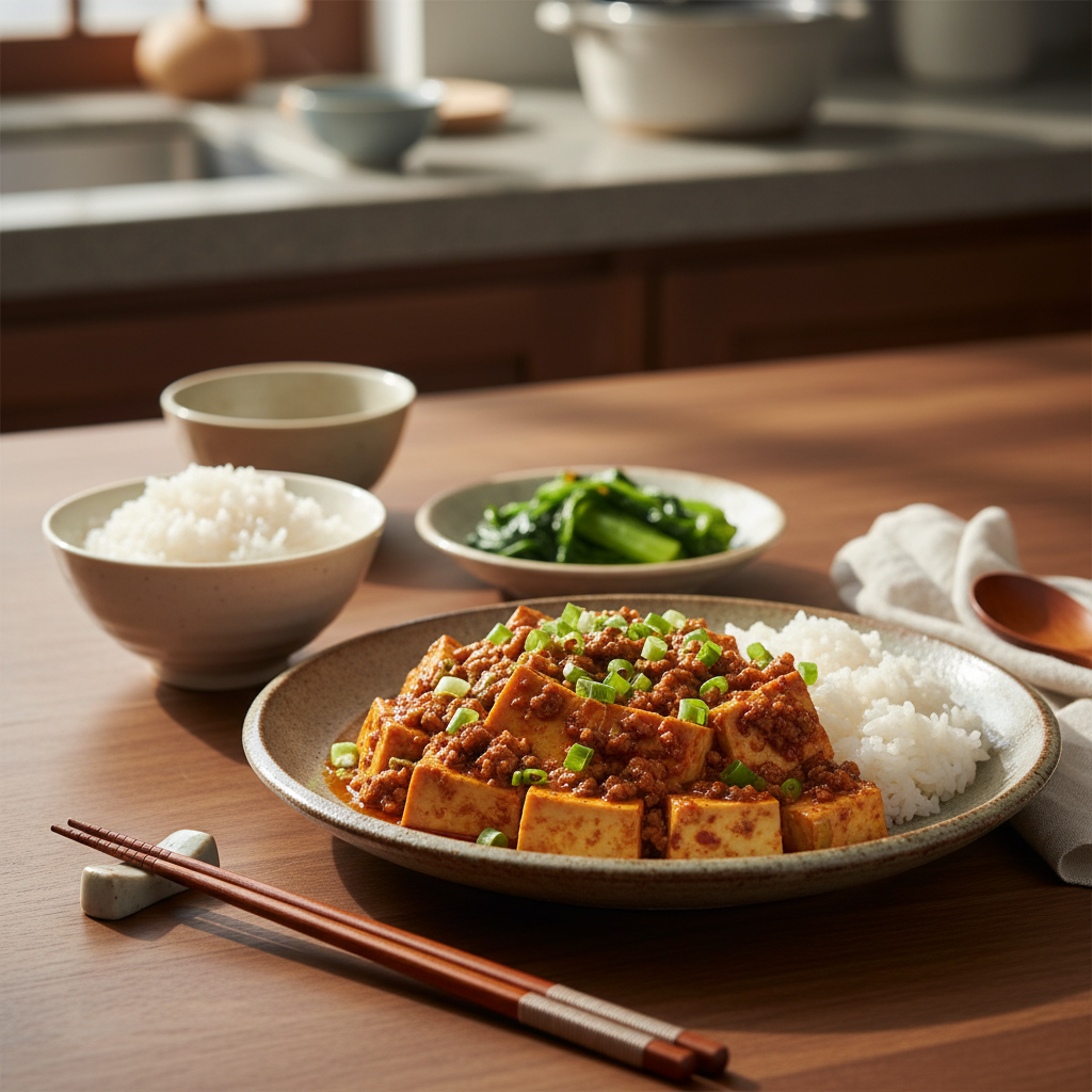 마파두부 완성된 한 상 차림 이미지