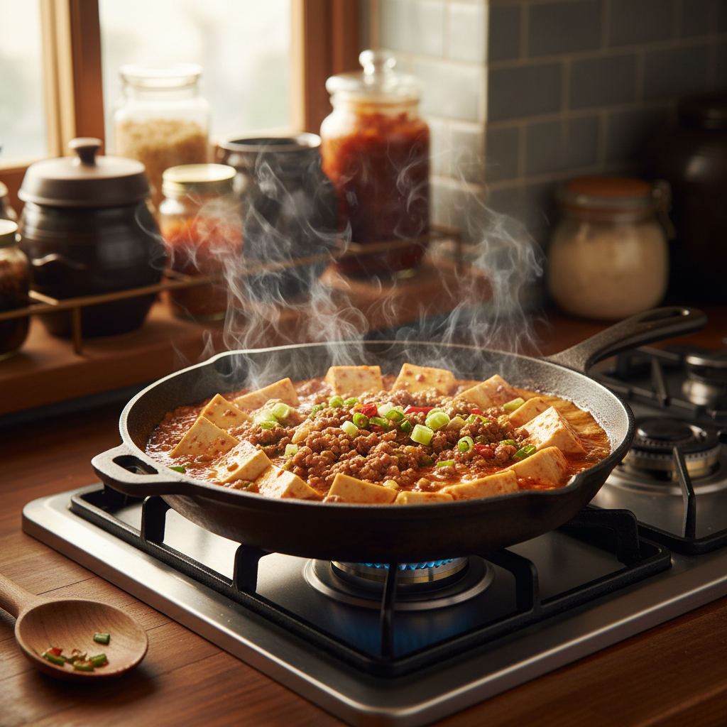 마파두부 중간 불에서 익어가는 이미지