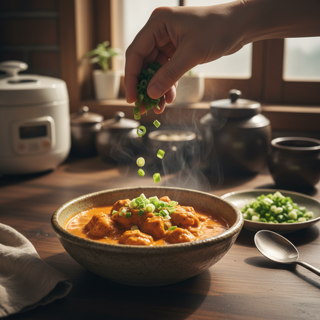 버터치킨 대파나 마지막 재료를 넣는 이미지