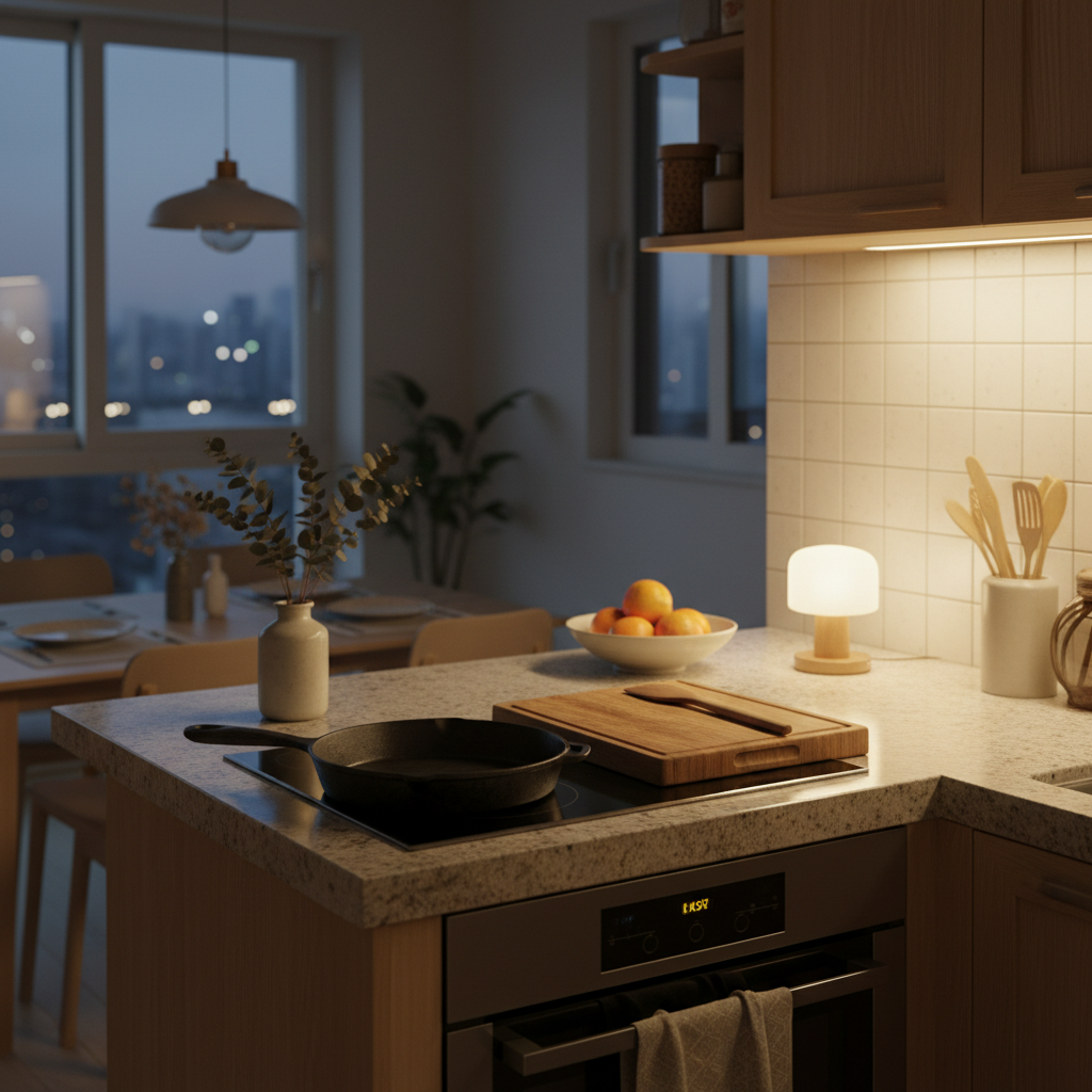 밤에 조리대를 다시 정리한 이미지