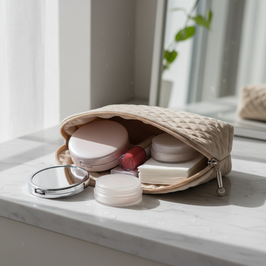 외출용 메이크업 파우치를 준비한 이미지