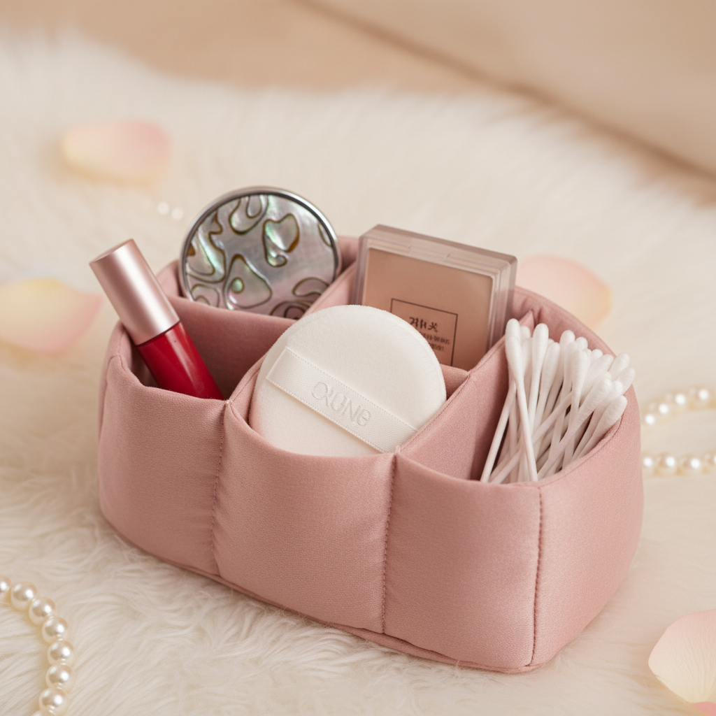 수정 메이크업 소품을 작은 포켓으로 나눈 이미지